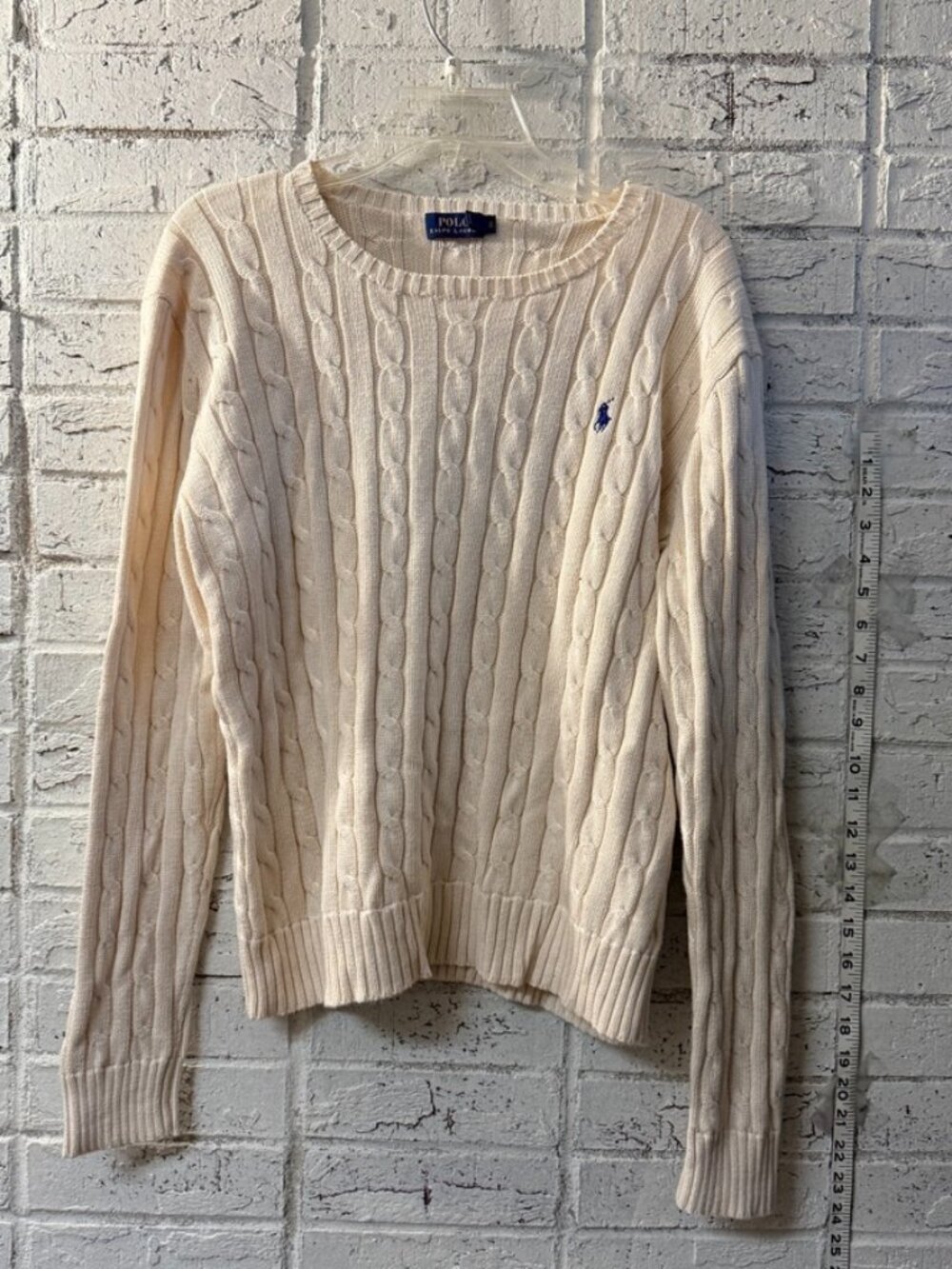 Polo Ralph Lauren Womens XL Cream Cable Knit Crewneck Sweater Pony Logo